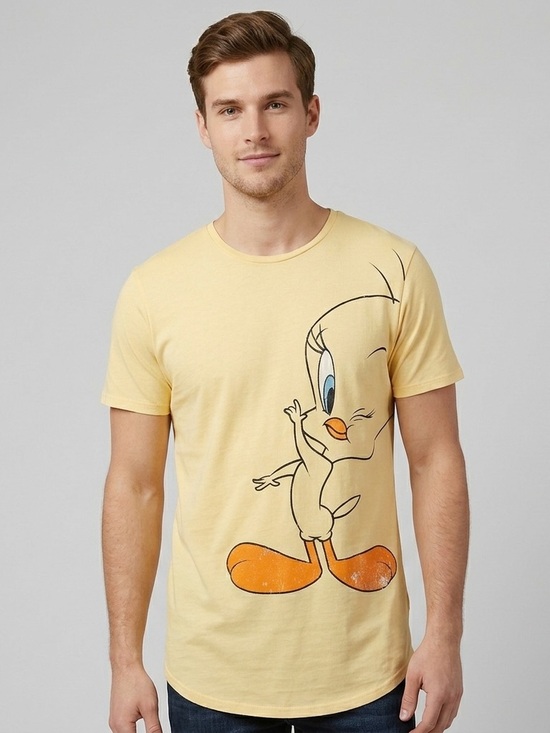 Looney Tunes Mania Other - Mens Looney Tunes DeFacto Tweety Bird Graphic T-Shirt Yellow Curved Hem Size XXL